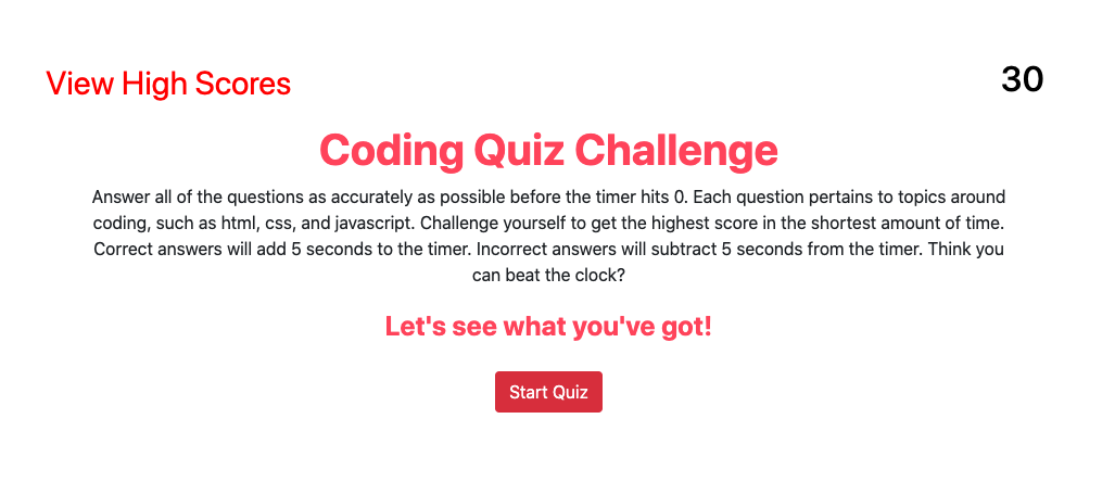 red code quiz home page